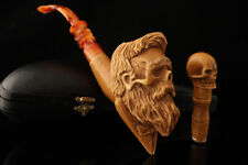 srv - Victorian Skull with Beard Block Meerschaum Pipe withcase and tamper 15304 picture