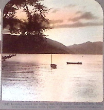 1904 LAKE CHUZENJI JAPAN BOATS SUNSET NIKKO SHRINES COLOR STEREOVIEW Z3110 picture