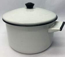 Vintage Enamel Pot White with Black Trim and Handles W / Top picture