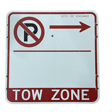 Vtg City of Chicago NO PARKING TOW ZONE Metal Street Sign 2-Sided 18