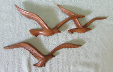 Homco 2 Seagulls Birds in Flight Wall Plaques Brown Faux Wood Vtg 1981 picture