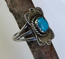 EXC Vintage, Fred Harvey Era, Turquoise & Stamped Sterling Silver  Ring Sz 8 picture