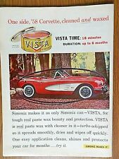 1958 Simoniz Vista Wax Ad  1958 Chevrolet Corvette picture