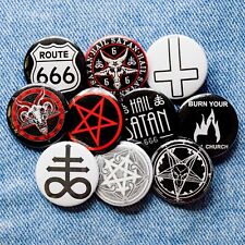 Button badge pins Pentagram Baphomet Satan 666 occult symbol black metal 10 item picture