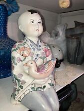 Vintage Asian Multi Color  Porcelain Chinoiserie Sitting Child 12 1/2” High picture