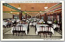 Vtg Los Angeles California CA Hotel Rosslyn Dining Room 1930s View Old Postcard picture