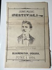 1894 Victorian BLOOMINGTON INDIANA June Music Festival PROGRAM w Great Ads picture
