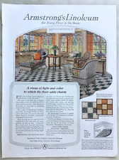 1923 magazine ad for Armstrong Linoleum - colorful Sun Porch room of light picture