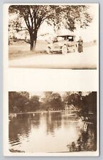 c1904-18 Postcard Antique Car Automoble & Pond Unknown Location Rppc picture