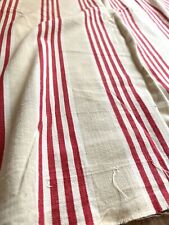 Antique French LONG TICKING soft LINEN RED and CREAM tones UPHOLSTERY c1900 picture