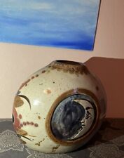  Vintage Moon & Sun Floral Signed Mexican Pottery Vase picture