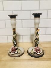 Beautiful Vintage Capodimonte Style Floral Candlestick Holders Made in Italy picture
