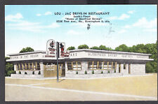 Lou-Jac Drive-In Restaurant North Birmingham AL Linen Postcard, Vintage 1955 picture