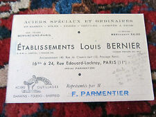 old business card ETS LOUIS BERNIER, special & ordinary steels Paris picture