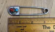 VTG Native American  Navajo SILVER Turquoise Coral Large  Safety Pin Key Holder picture