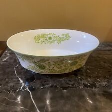 Green White Oval Floral Vintage Serving Bowl Dish Unmarked picture