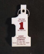 Vintage White Plastic #1 Keychain Agway Insurance Company Syracuse NY 3.25