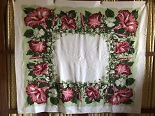 Vtg California Hand Prints CHP Maroon Peach Morning Glory Tablecloth 47x52 picture