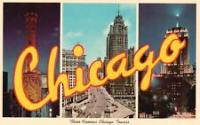 Postcard IL Three Famous Chicago Towers Illinois 1957 Chrome Vintage PC G9649 picture