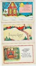 3 Lot Christmas Vintage Postcards Art Deco Style Houses Snow Scenes Hearth Fire picture
