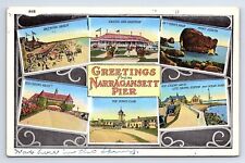 Postcard Greetings From Narragansett Pier Rhode Island Multi-View Linen picture