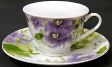 PURPLE PANSY floral Coffee Tea Cup & Saucer w/ flowers spring summer decoration picture