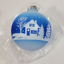 Bronner's Christmas Wonderland Blue Hand Blown Glass Winter Scene Ornament 3” picture