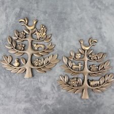 Vintage Homco Tree of Life Wall Plaque Set MCM Folk Art 1963 Made USA Brown Gold picture