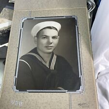 LRG 8x10 Antique Photo of Young Man Sailor Portrait in Uniform Nice Fold Frame picture