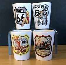 Shot Glasses 1.5 oz, Set of 4, Historic Route 66 with Pin up Girls, Gloss White picture