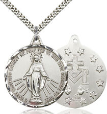 Mens Sterling Silver Our Lady Grace Miraculous Virgin Mary Round Medal Necklace picture