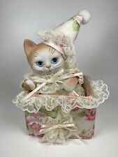 Vintage Davar Originals Porcelain & Fabric Kitty Cat Music Box, Taiwan picture