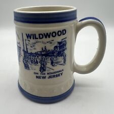 Vintage Wildwood New Jersey NJ 4” Mug Blue And White Beach Scenes Boardwalk picture