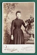 Antique Victorian Cabinet Card Photo Pretty Lady Chicago, Illinois picture