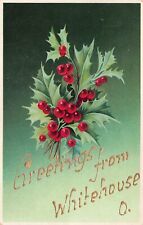 Whitehouse OH Ohio Sylvania Lucas County Christmas Holly Gold Vtg Postcard A5 picture