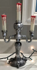 ANIMATED FLICKER LIGHT UP SKULL Dripping BLOOD CANDLES Haunted CANDELABRA Prop  picture