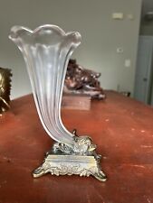 Antique Pairpoint Fluted Glass Vase with Brass Dolphin Footed Base picture
