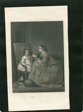 1800's ENGRAVING MOTHER READING BIBLE STORY TO CHILD  9 1/2 X 5 1/2 INCHES  picture