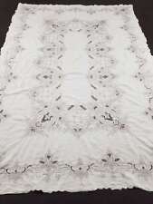 Vintage Cream Madeira Embroidered Cutwork Table Cloth 238x161cm picture