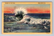 Sea Girt NJ-New Jersey, Breakers On the Ocean, Antique Vintage Souvenir Postcard picture