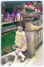 1931 RPPC HANDCOLORED CUTE LITTLE GIRL POLKA DOT DRESS CEKO FRENCH POSTCARD picture