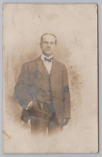 Postcard Vintage RPPC Gentleman Plaid Suit w/Bow Tie Black Armband Glove 1907 picture