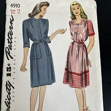 Vintage 1940s Simplicity 4910 Gathered Waist Dress Sewing Pattern 14 XS UNCUT picture