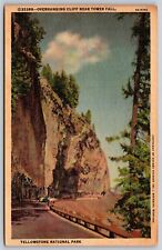 Postcard Overhanging Cliff near Tower Fall, Yellowstone National Park linen J42 picture