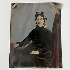 Antique Full Plate Tintype Photograph Mature Woman Spooky Haunting Gaze Large picture