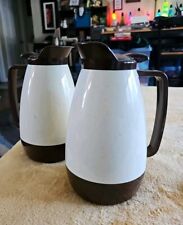 Vintage ThermoServ Insulated Plastic Coffee Carafe Set (2) Beige on Brown USA 9