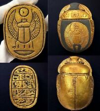 RARE ANCIENT EGYPTIAN ANTIQUITIES 2 Golden Pharaonic Scarab Beetle Hand Carved picture