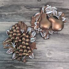 Vintage Miller Studios Chalkware Wall Plaques Copper And Silver Grapes And Pears picture