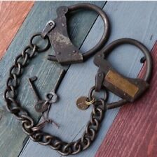 Antique Cast Iron Working Handcuff With Key U.S. Postal Western Hand cuffs picture