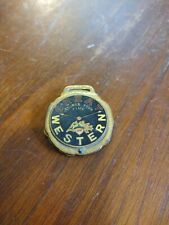 Antique Great Western Insurance Des Moines IA Booster Enamel Brass ID Watch  Fob picture